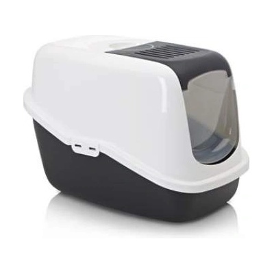 SAVIC Nestor - Затворена котешка тоалетна с филтър, 56х39х38.5, бяло/черно