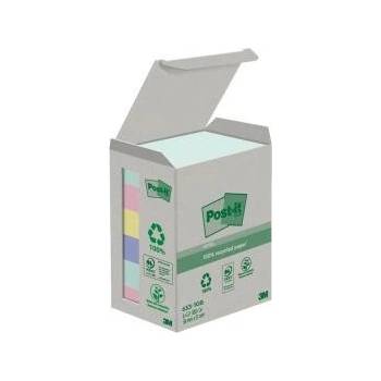 Bločky Post-it recyklované NATURE, pastelové farby, veľkosť 38x51 mm, 6 bločkov po 100 lístkov