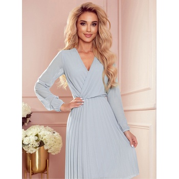 Numoco Плисирана рокля с деколте и дълъг ръкав - сиво Numoco ISABELLE numoco | Siv | ЖЕНИ | XS