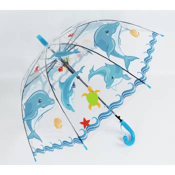 Delfín dětský deštník průhledný modrý
