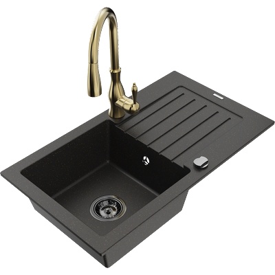Mexen Pablo гранитна мивка с 1 камера с отцедник и кухненски смесител Savita, (6510-75-672601-50-B)