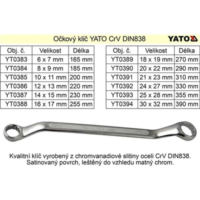 Yato klíč očkový 16x17 mm ohnutý YT-0388