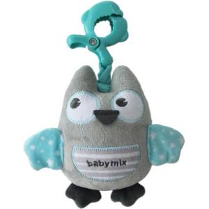 Baby Mix Образователна плюшена играчка с клипс Baby Mix сова ментова (42592)