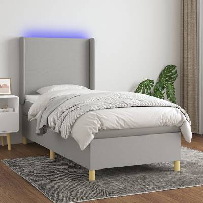 vidaXl 3138669 Boxspring postel s matrací a LED světle šedá textil