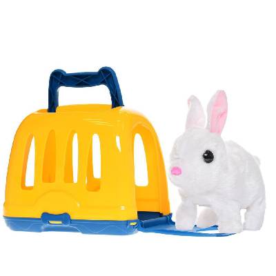 Králíček plyšový 17 cm na baterie se zvukem skákající s přepravkou