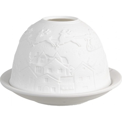Bílý porcelánový svícen na čajovou svíčku vánoční vesnice Paollo - Ø 12*8 cm - Clayre & Eef