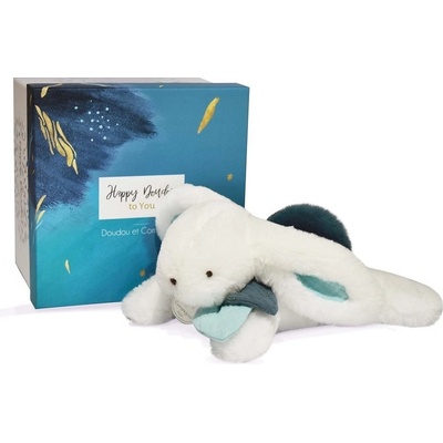 Doudou et Compagnie Paris Dárková sada králíček s tmavě modrou bambulkou 25 cm