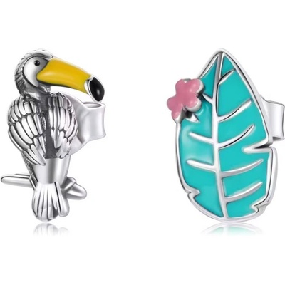 Grace Silver Jewellery stříbrné náušnice Tukan a list s květem E-SCE1083/272 stříbrná
