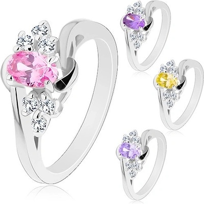 Šperky eshop prsten zrcadlově lesklý povrch broušený ovál čiré zirkonové trojice obloučky V01.17 Světle fialová