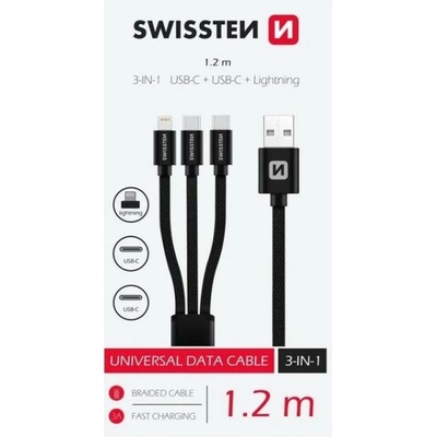 Swissten 48154 2xUSB-C/Lightning 1,2m černý