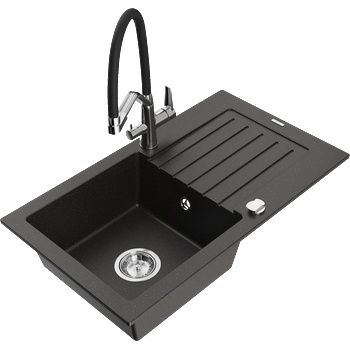 Mexen Pablo гранитна мивка с 1 отделение с отцедник и кухненски смесител Duo, черен/златен металик - 6510-75-671701-07 (6510-75-671701-07)