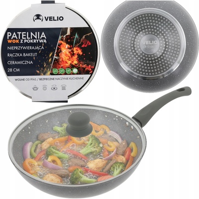 KERAMICKÁ HLUBOKÁ PÁNEV WOK S POKLICÍ 28CM INDUKCE PLYN ELEKTRIKA VELIO