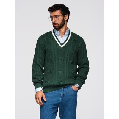 Ombre Clothing Мъжки каре пуловер с деколте - зелен V3 OM-SWSW-0151 Ombre Clothing Ombre Clothing | Zelen | МЪЖЕ | S