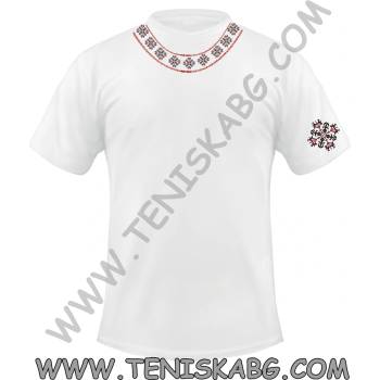 Fruit of the Loom Тениска - Шевица принт яка + ръкав