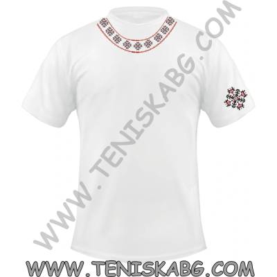 Fruit of the Loom Тениска - Шевица принт яка + ръкав