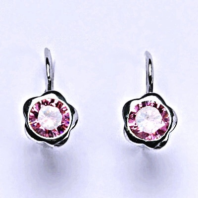 Čištín Stříbrné náušnice kytičky pink zirkon NK 1271