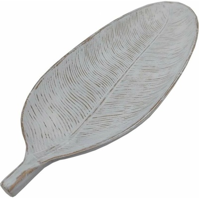 GOBA Talíř dekorační dřevěný list, bílý 60cm