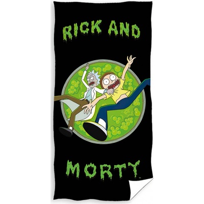 Carbotex dětská plážová osuška RICK A MORTY SKOK DO TŘETÍ DIMENZE zeleno černá 70 x 140 cm