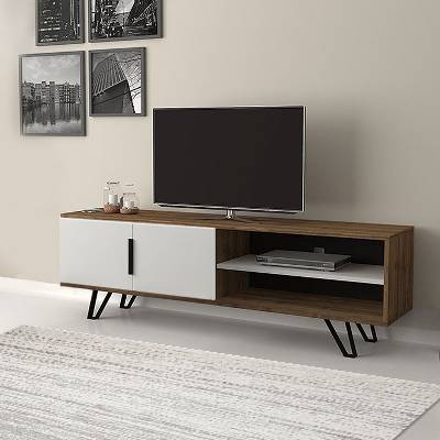 TopMebel Меламинови мебели за телевизор Foot в орех - бял цвят 160x35x49см