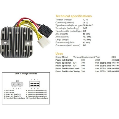 DZE regulátor napětí POLARIS SPORTSMAN EFI 700/780/800 05-06 (12V/35A) (4011100, 4010538) (ESR819)