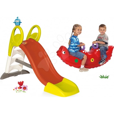 Smoby set Funny Toboggan 2 m a hojdačka dinosaurus obojstranná 820401-5