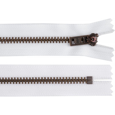 Kovový zip YKK No 5 délka 18 cm staromosazný (jeansový), střední, 501 bílá staromosaz