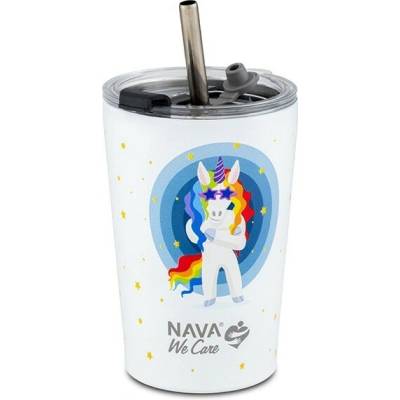 Nava termohrnček so slamkou nerez jednorožec 350 ml biely