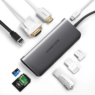 UGREEN 9-in-1 Multifunctional USB-C Hub - мултифункционален хъб за свързване на допълнителна периферия за устройства с USB-C (тъмносив)