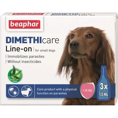 Beaphar Dimethicare Line-on - против бълхи, кърлежи и насекоми, 3 броя, за кучета до 15 кг, без инсектицид