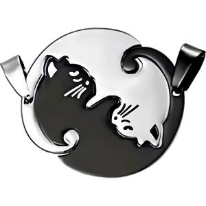 HARAHU Висулка на верижка Double Cat - Кръг / Черен KP34541