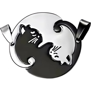 HARAHU Висулка на верижка Double Cat - Кръг / Черен KP34541