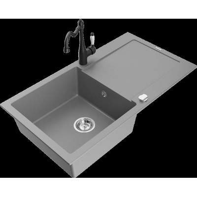 Leo гранитна кухненска мивка с 1 отделение, отцедник и кухненски смесител Carla, сив - 6501-71-670700-70 (6501-71-670700-70)
