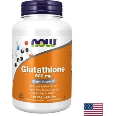 NOW Глутатион 500 mg с бял трън и алфа липоева киселина, Glutathione, 120 капсули (00176 (NOW-0762))
