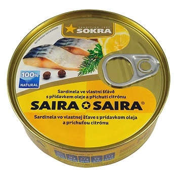 Sokra Saira sardinky vo vlastnej šťave citrón 240g