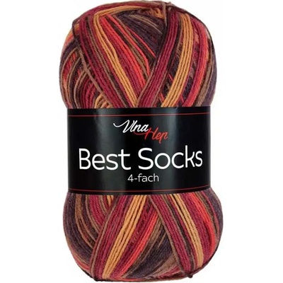 Vlna-Hep Best Socks 4-fach 7316 hnědá-vínová-hořčice