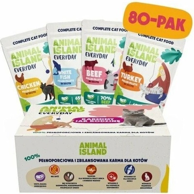 ANIMAL ISLAND Turkey / White fish / Beef / Chicken Fillets in broth 80 x 85 g