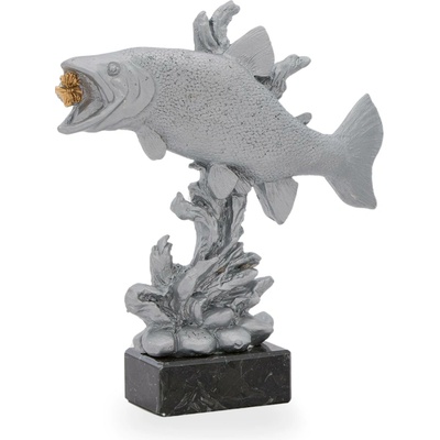 Trofej luxusní se symbolem rybářství výška 22 cm stříbrná/zlatá