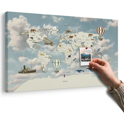 Obraz na korku světová mapa s balóny - 90x60 wooden