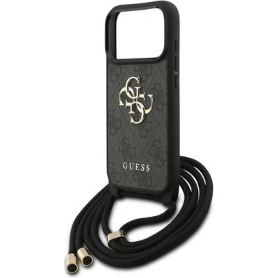 CG Mobile Guess 4g big logo cord stap crossbody пластмасов протектор за телефон с устойчивост на удар, гръб с кожен ефект + каишка за рамо, ЧЕРЕН guhcp17lp4gmgcrk (guhcp17lp4gmgcrk)