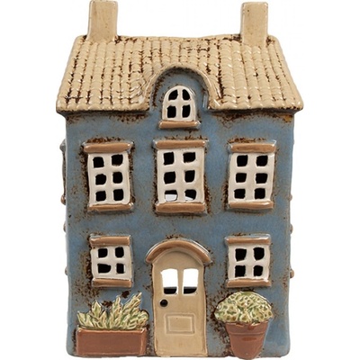 Modrý keramický domeček na čajovou svíčku Houthem XXI – 16x10x23 cm