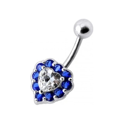 Šperky4U stříbrný piercing do pupíku srdce tmavě modré zirkony BP01033-B