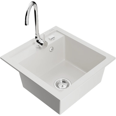 Mexen Vito мивка от гранит с 1 отделение и кухненски смесител Telma, бял - 6503-20-670200-00 (6503-20-670200-00)