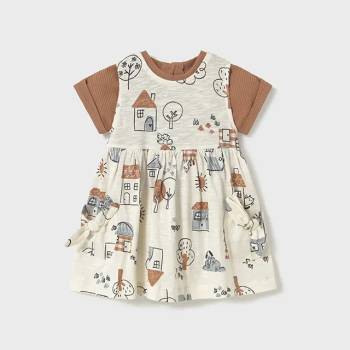 Mayoral Рокля 2 части в цвят карамел с къщички за мини момиче Майорал