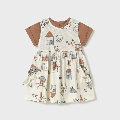 Mayoral Рокля 2 части в цвят карамел с къщички за мини момиче Майорал