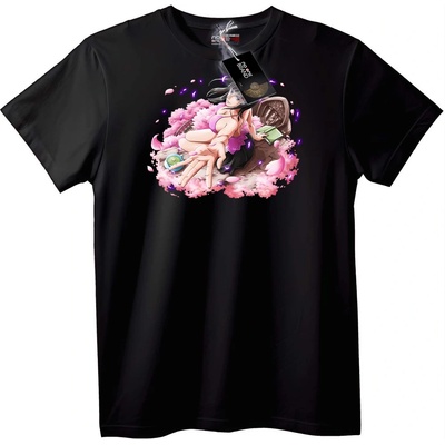 NOONEBRAND Тениска Аниме момиче книга и цветя - XS, Black