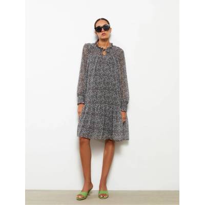 LC Waikiki Tie Collar Straight Long Sleeve Maternity Dress šedá