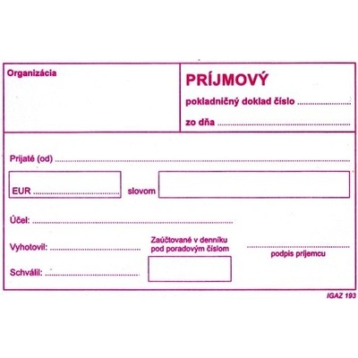 Igaz 193 Príjmový pokladničný doklad bez DPH 100 l