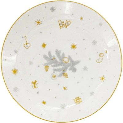 by inspire Vánoční dezertní porcelánový talíř Stříbrná Koleda, 19 cm, stříbrná/zlatá
