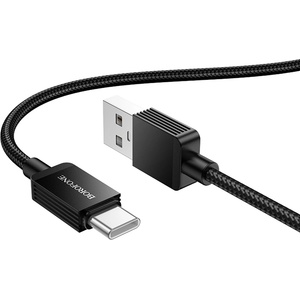 BOROFONE Кабел за данни / зареждане - Borofone BX120 Placer - USB към Type-C, алуминиев корпус, оплетка Nylon, 3A, 1m - Черен