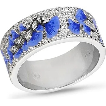 Image 1 of Swan Сребърен пръстен с ръчно изрисувани сини цветя и цирконии PJ547R Swan